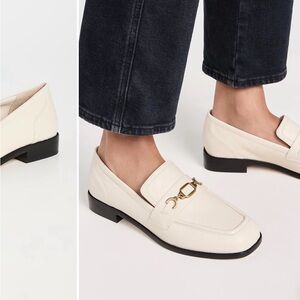 Larroude Cream Loafers with Gold Accent